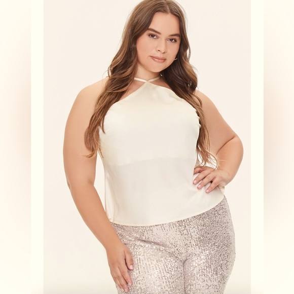 Forever 21 Ivory Satin Y-Neck Cami size 0X - Picture 1 of 9